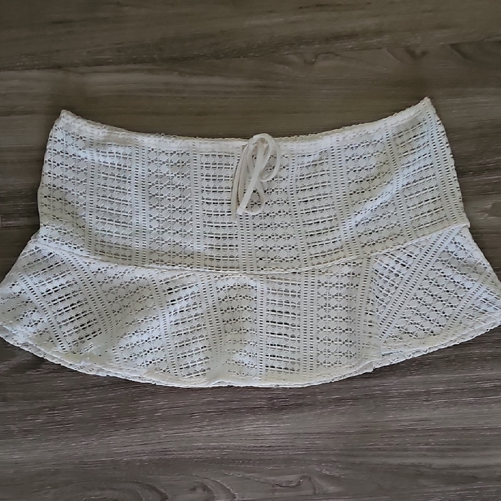 Womens Cream Knit Swim Coverup Skirt